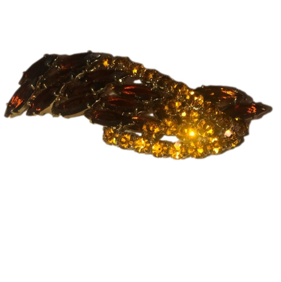𝅺vtg Juliana DE Topaz Navette Orange Rivoli Gold Tone Brooch 2.8” Confirmed - Picture 2 of 10
